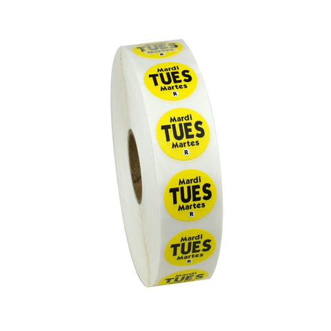 National Checking Company Dateit Yellow Trilingual Removable Label - Tuesday, 0.75 inch Circle -- 2000 per case.