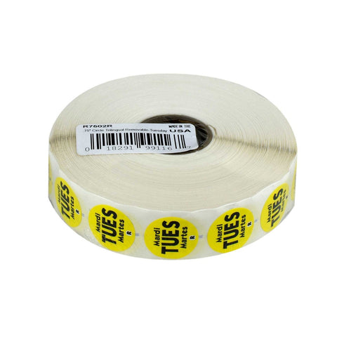National Checking Company Dateit Yellow Trilingual Removable Label - Tuesday, 0.75 inch Circle -- 2000 per case.