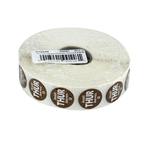 National Checking Company Dateit Brown Trilingual Removable Label - Thursday, 0.75 inch Circle -- 2000 per case.