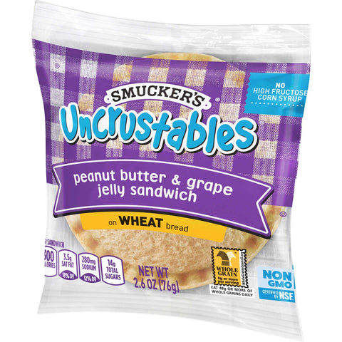 Smuckers Uncrustables Peanut Butter and Grape Jelly Wheat Bread Sandwich, 2.6 Ounce -- 72 per case.