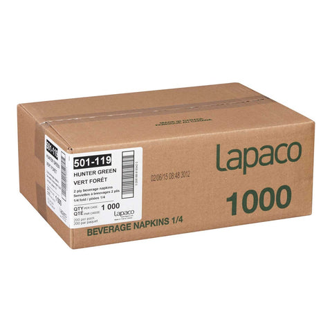 Lapaco 2 Ply Forest Green Beverage Napkin, 200 count per pack -- 5 per case.