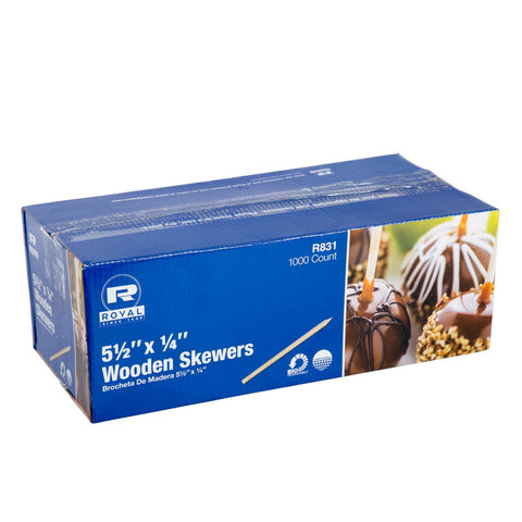 Royal 5 1/2 x 1/4 inch Wood Skewer, 1000 count per pack -- 5 per case.