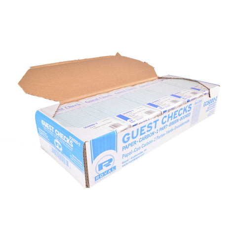 Royal Interleav Green Booked 2 Part 17 Lines Guest Check Carbon Paper -- 50 per case.