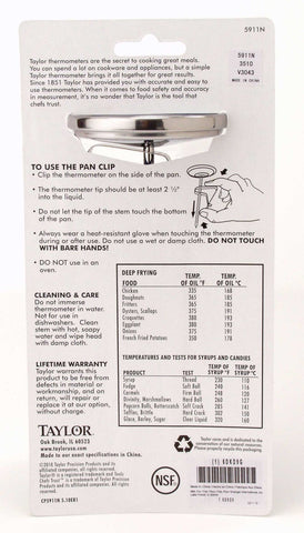 Taylor Bi-Therm Classic Candy and Deep Fry Thermometer, 2 3/4 inch.