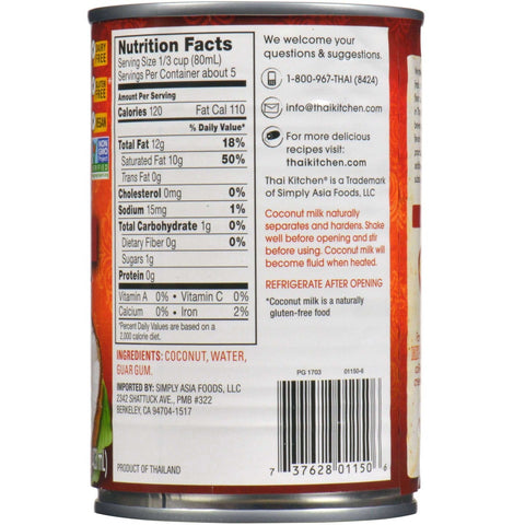 Thai Kitchen Coconut Milk, 13.66 Fluid Ounce -- 24 per case.