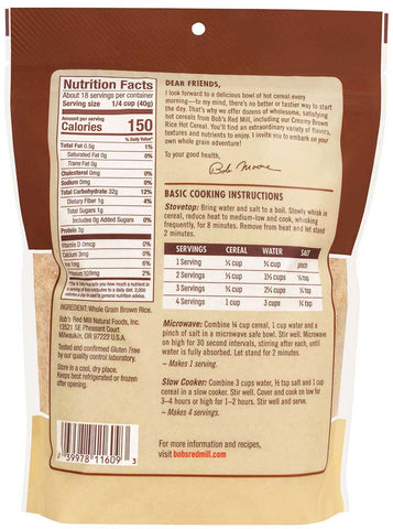Bobs Red Mill Brown Rice Hot Cereal, 26 Ounce -- 4 per case