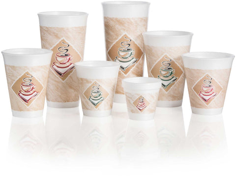 Dart Foam Hot/Cold Cups, 8oz, White w/Brown & Green, 1000/Carton