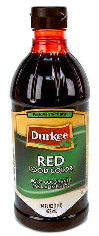 Durkee Red Food Color, 6 Bottles Per Case, 16 Ounces Per Bottle.