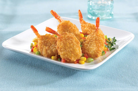 King and Prince Mrs.Fridays Breaded Fantail Shrimp - 21/25, 2.5 Pound -- 6 per case.