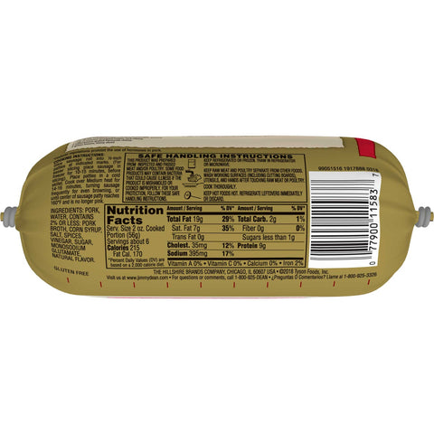 Jimmy Dean Hot Sausage Roll, 16 Ounce -- 12 per case.
