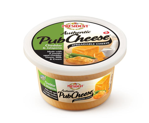 President Authentic Pupcheese Cheddar and Jalapeno Spreadable Cheese, 8 Ounce -- 6 per case.