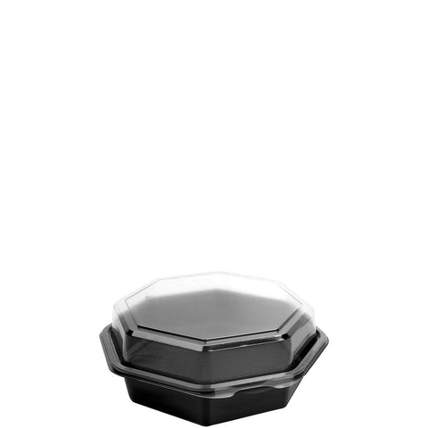 Solo Creative Carryouts Octaview Polystyrene Black and Clear Carryout Hinged Container, 7.9 x 7.5 x 3.2 inch -- 100 per case