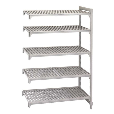 Cambro Brushed Graphite Basics Plus 5 Shelf Add-On Units Vented Shelves with 4 Vented Plus 1 Solid, 18 x 30 x 84 inch.