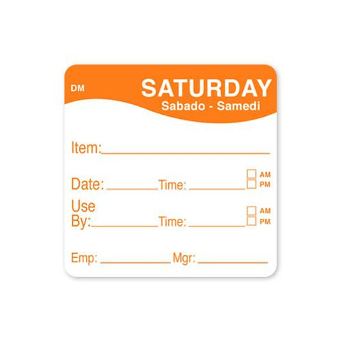 Daymark DissolveMark Day of the Week Label - Use By Saturday, 2 x 2 inch -- 12 rolls per case.