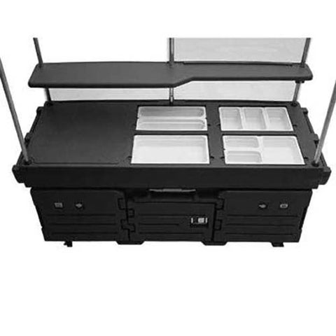 Cambro Black Base with Granite Gray Door CamKiosk Cart with 4 Countertop Food Pan Wells, 85 1/8 x 70 1/2 x 33 1/2 inch.
