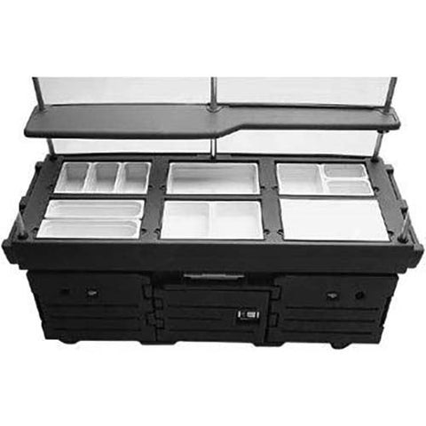 Cambro Granite Green CamKiosk Cart with 6 Countertop Food Pan Wells, 85 1/8 x 70 1/2 x 33 1/2 inch.