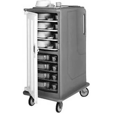 Cambro Granite Green Tall Profile Single Door 2 Compartment 16 Tray Meal Delivery Cart, 30 5/8 x 58 1/8 x 39 1/8 inch.