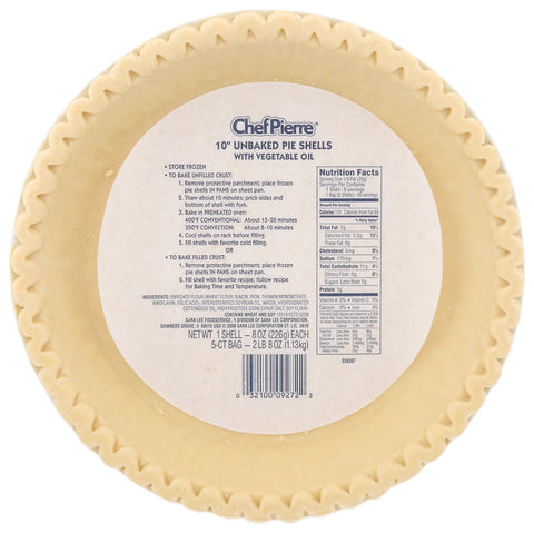 Pie Shell Vegetable Shortening Unbaked 10