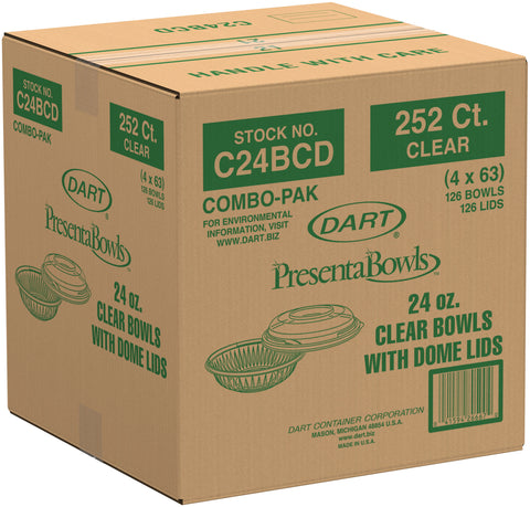 Bowl Plastic Clear W/ Dome Lid 24 Oz