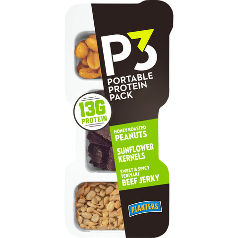 Snack P3 Convenience Meal Sweet & Spicy Teriyaki Beef Jerky Honey Roasted Peanuts