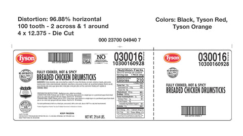 Tyson® CHICKEN DRUMSTICK BREADED WHOLE GRAIN HOT 'N SPICY NAE 10300160928