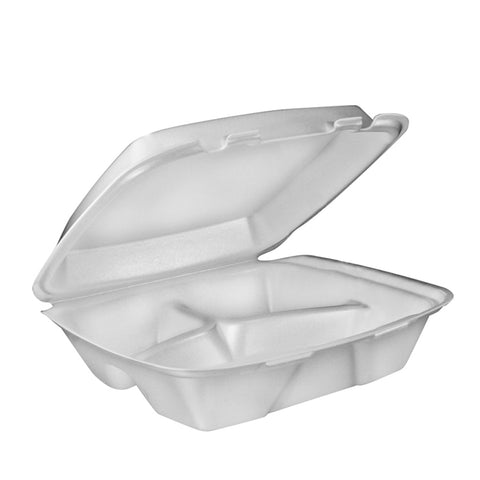 Dart Carryout Food Container, Foam, 3-Comp, White, 8 x 7 1/2 x 2 3/10, 200/Carton