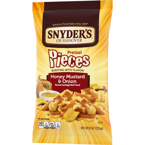 Snyders of Hanover Honey Mustard and Onion Pretzel Pieces, 8 Ounce -- 6 per case.