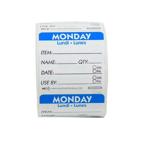 DateIt™ LABEL TRILINGUAL ITEM/DATE/USE BY REMOVABLE BLUE MONDAY 2X2