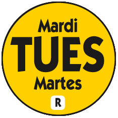 National Checking Company Dateit Yellow Trilingual Removable Label - Tuesday, 0.75 inch Circle -- 2000 per case.