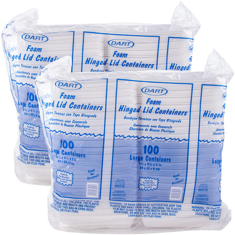 Dart Large 1 Compartment Insulated Non Perforated Foam Hinged Lid Container, 9 1/2 x 9 1/4 x 3 inch - 100 count per pack -- 2 packs per case