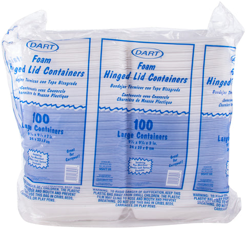Dart Expanded Polystyrene Foam White Large Single Compartment Insulated Hinged Lid Container, 9.5 x 9.3 x 3 inch -- 200 per case