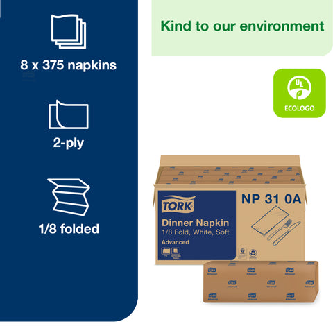 Essity NAPKIN DINNER 15X16.25 WHITE 2-PLY 1/8 FOLD