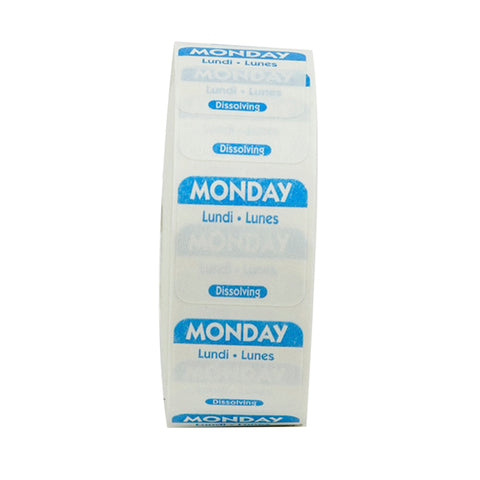 National Checking Company Dateit Blue Trilingual Dissolvable Label - Monday, 1 x 1 inch -- 1000 per case.
