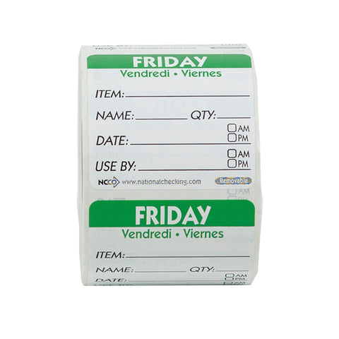 Label Trilingual Item/date/use By Removable Green Friday 2x2