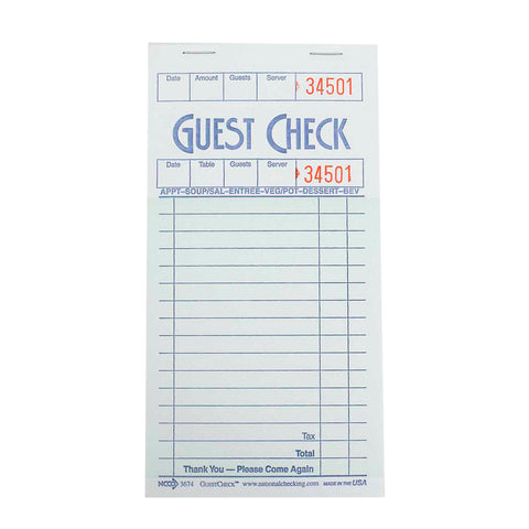 Guest Check 1 Part Green 16 Line