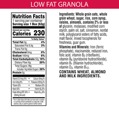 Cereal Granola Low Fat W/ Raisins Individual Box