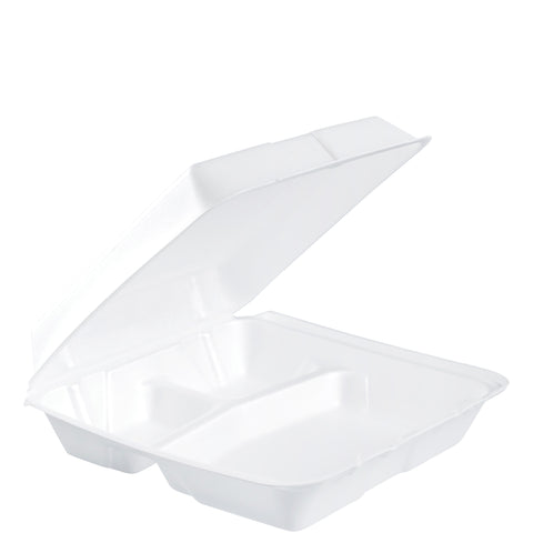 Container Foam White Large 3-compartment Hinged Lid 9.5x9.3x3