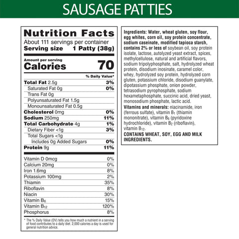 Morningstar Farms Veggie Sausage Pattie, 1.34 Ounce -- 112 per case.