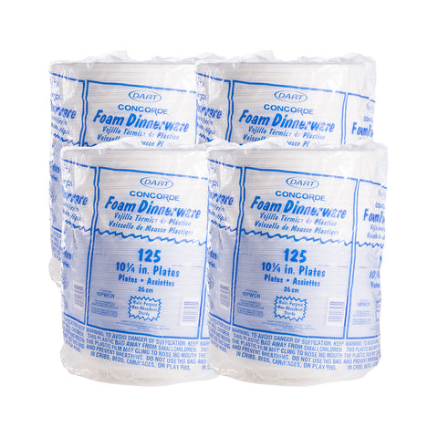 Dart Concorde Foam Plate, 10 1/4 inch dia, White, 125/Pack, 4 Packs/Carton