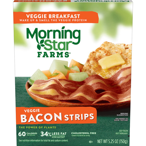 Kelloggs Morningstar Breakfast Veggie Bacon Strip, 5.25 Ounce -- 12 per case.