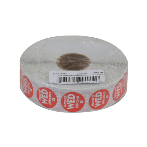 National Checking Company Dateit Red Trilingual Permanent Label - Wednesday, 0.75 inch Circle -- 2000 per case.