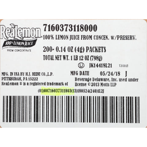 Juice Lemon Single Serve Packet 5300015172/78000698