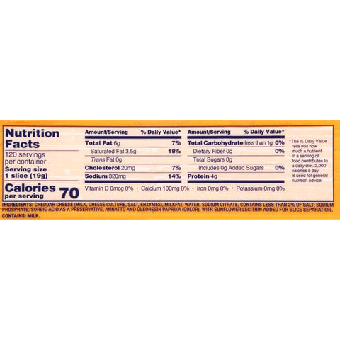 Cheese Sharp Cheddar Regular Sliced 120 Ct
