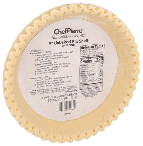 Pie Shell Lard Shortening Unbaked (deep Dish) 9