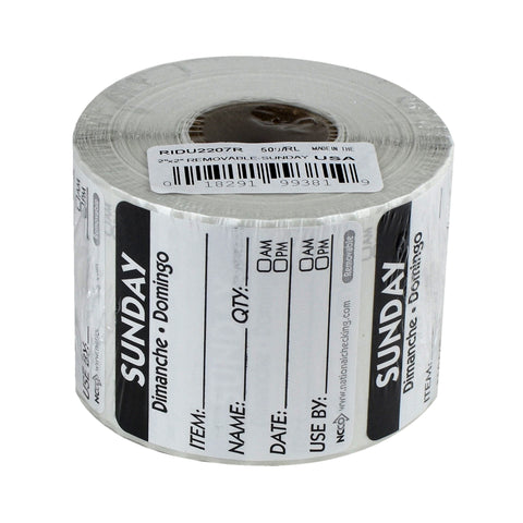 DateIt™ LABEL TRILINGUAL ITEM/DATE/USE BY REMOVABLE BLACK SUNDAY 2X2