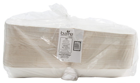 Solo Bare Ivory Sugarcane Bagasse Square Takeout Hinged Container, 9.4 x 9.5 x 3.2 inch -- 200 per case