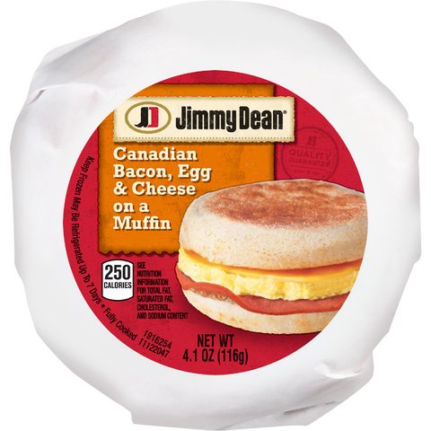 Jimmy Dean Egg and Cheese Muffin Canadian Bacon Breakfast Sandwich, 4 Ounce -- 12 per case.