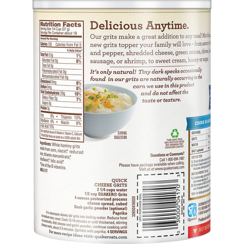 Quaker® CEREAL GRITS QUICK WHITE TUBE