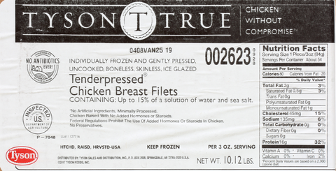 Tyson Savory Tenderpressed Chicken Breast, 3 Ounce -- 54 per case.