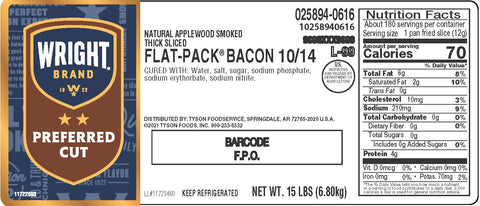 Wright® Brand BACON 10/14 CT APPLEWOOD-SMOKED NATURAL 10258940616